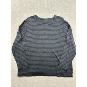 Lauren Ralph Lauren Women Striped Long Sleeve Shirt Size XL Dark Gray